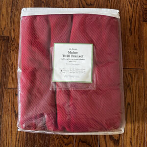 L.L. Bean Maine Twill Blanket Full Queen Red Lightweight 100% Cotton USA New159